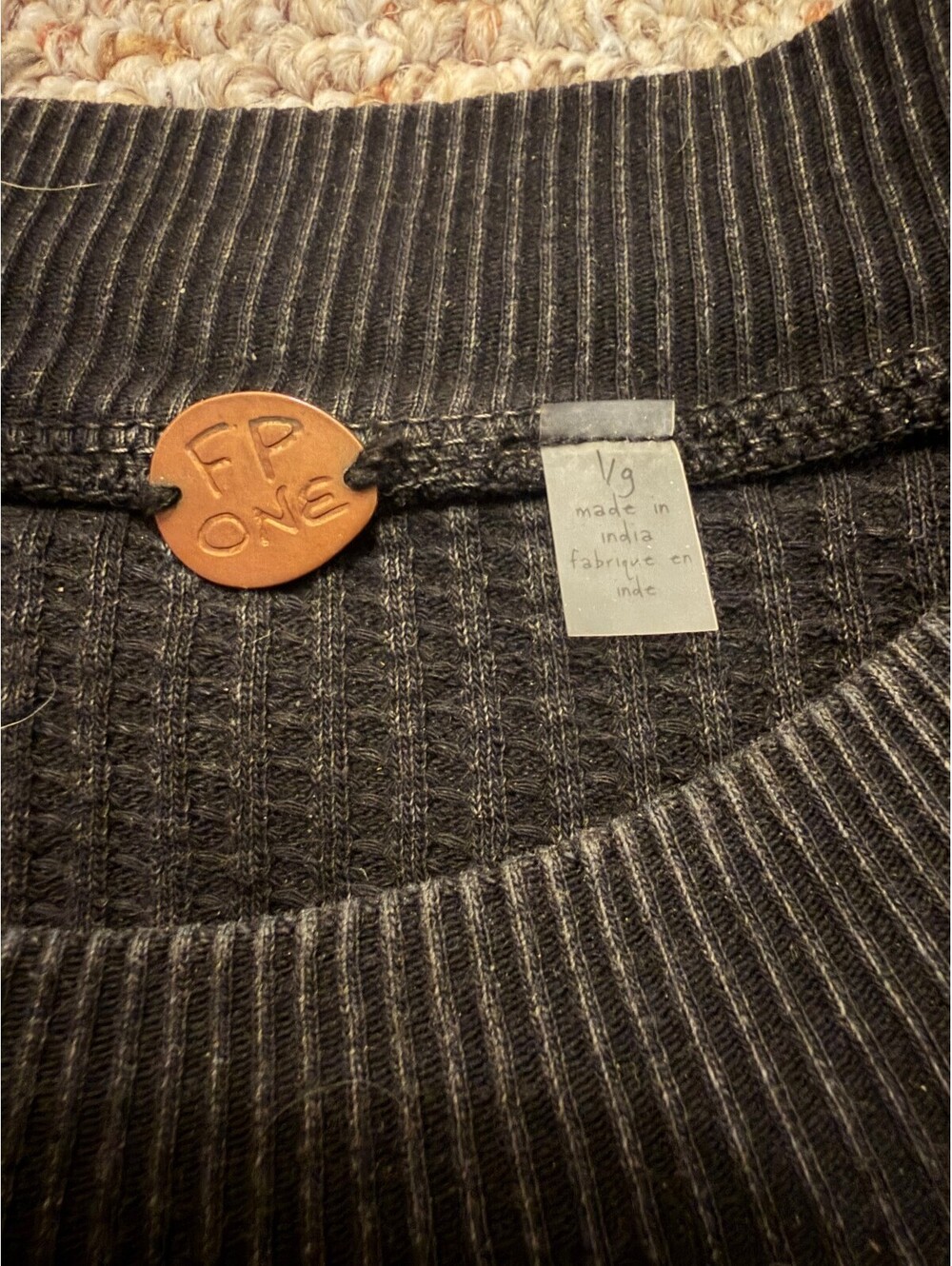 Free People black waffle knit high low long sleeve - Picture 2 of 6